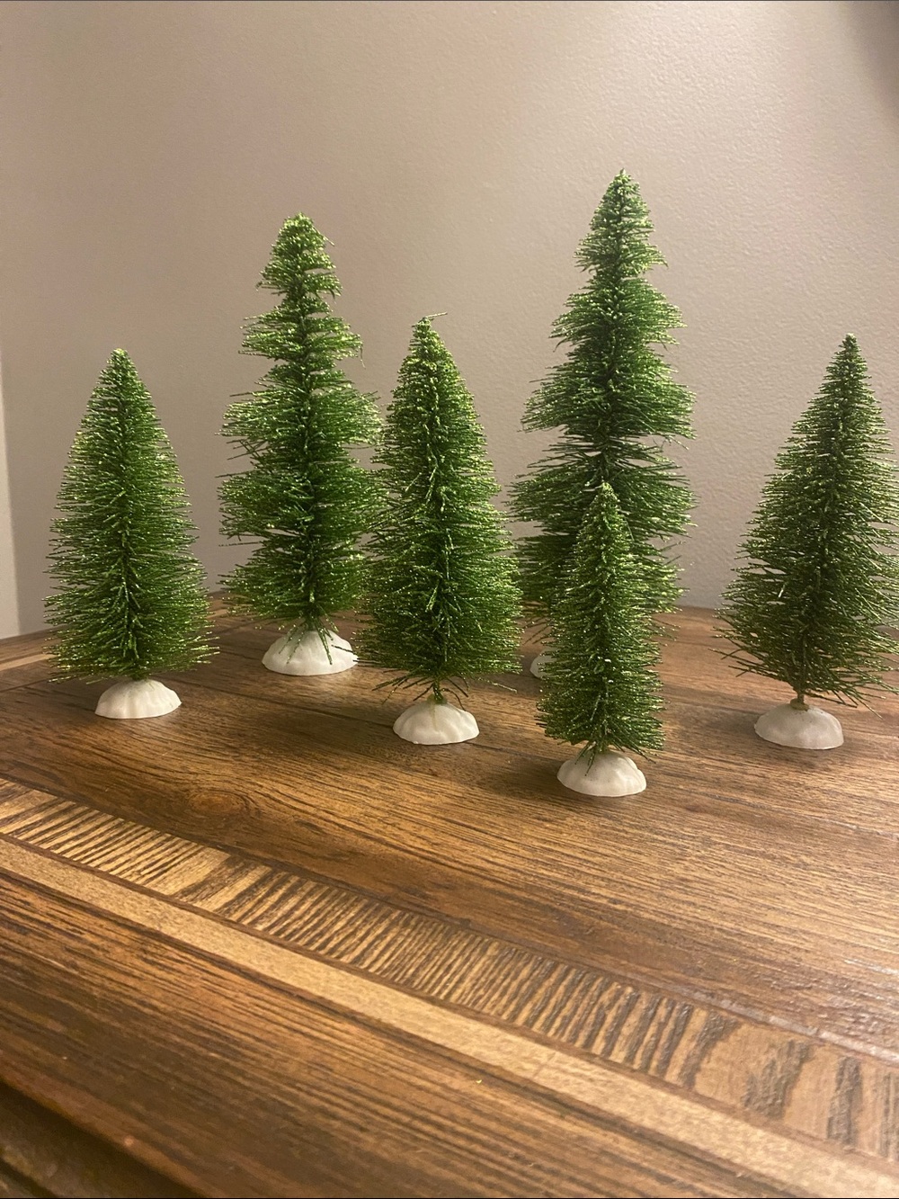 Bottle Brush Trees Set of 6 Green Sparkly EUC